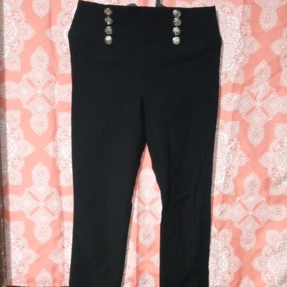 Elegant Black Women's Leggings with Button Detail